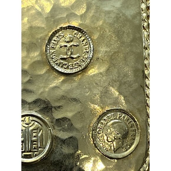 Iconic Vintage Chanel Metallic Gold Rectangle W/ Original Cloth Belt 70s Womens - Picture 4 of 16